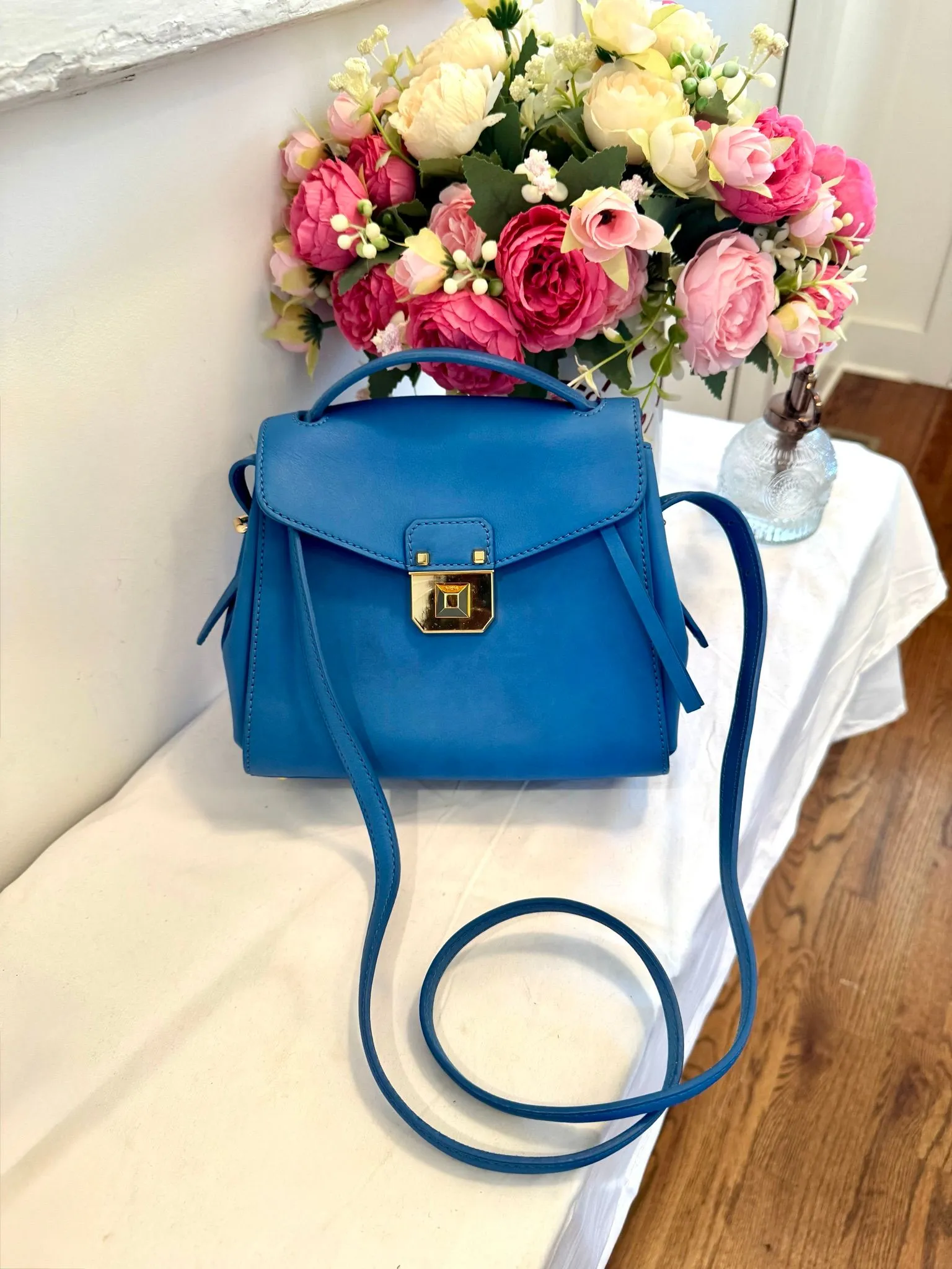 Authenticated Light Blue MCM Top Handle — pre-owned luxury designer bag | LaceLuxx