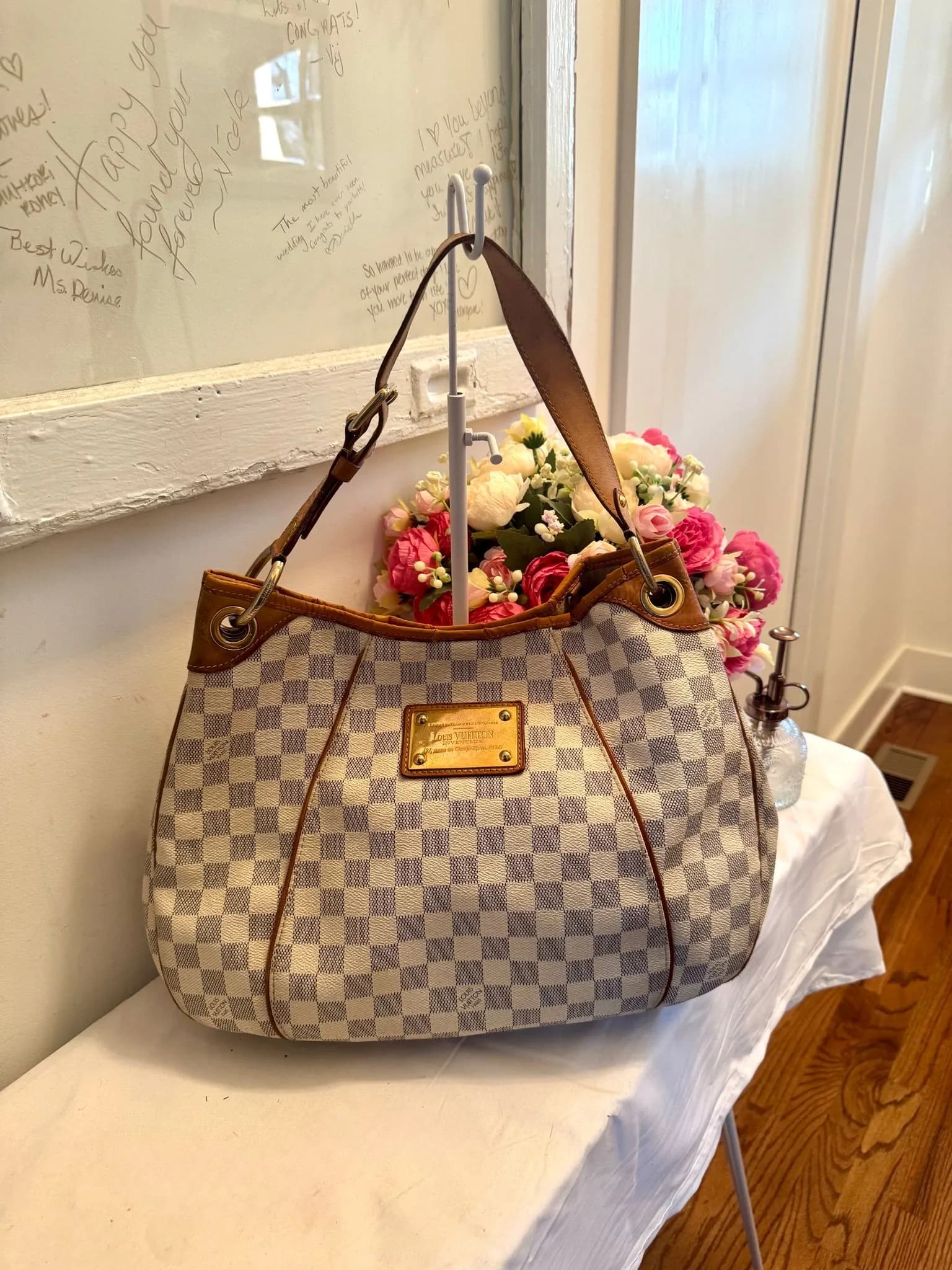 Authenticated Louis Vuitton Damier Azur Galleria PM — pre-owned luxury designer bag | LaceLuxx