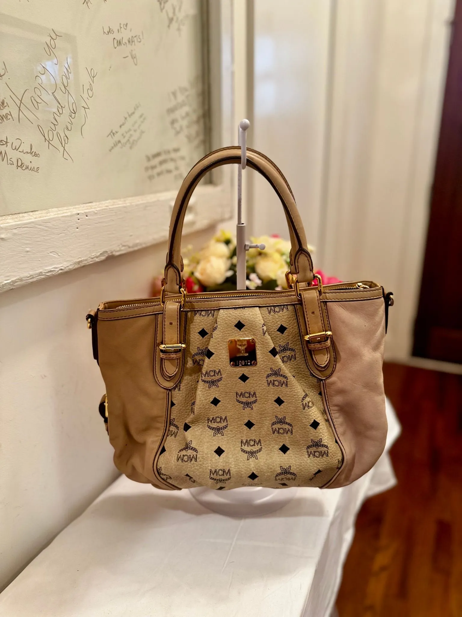 Authenticated Beige MCM Top Handle — pre-owned luxury designer bag | LaceLuxx