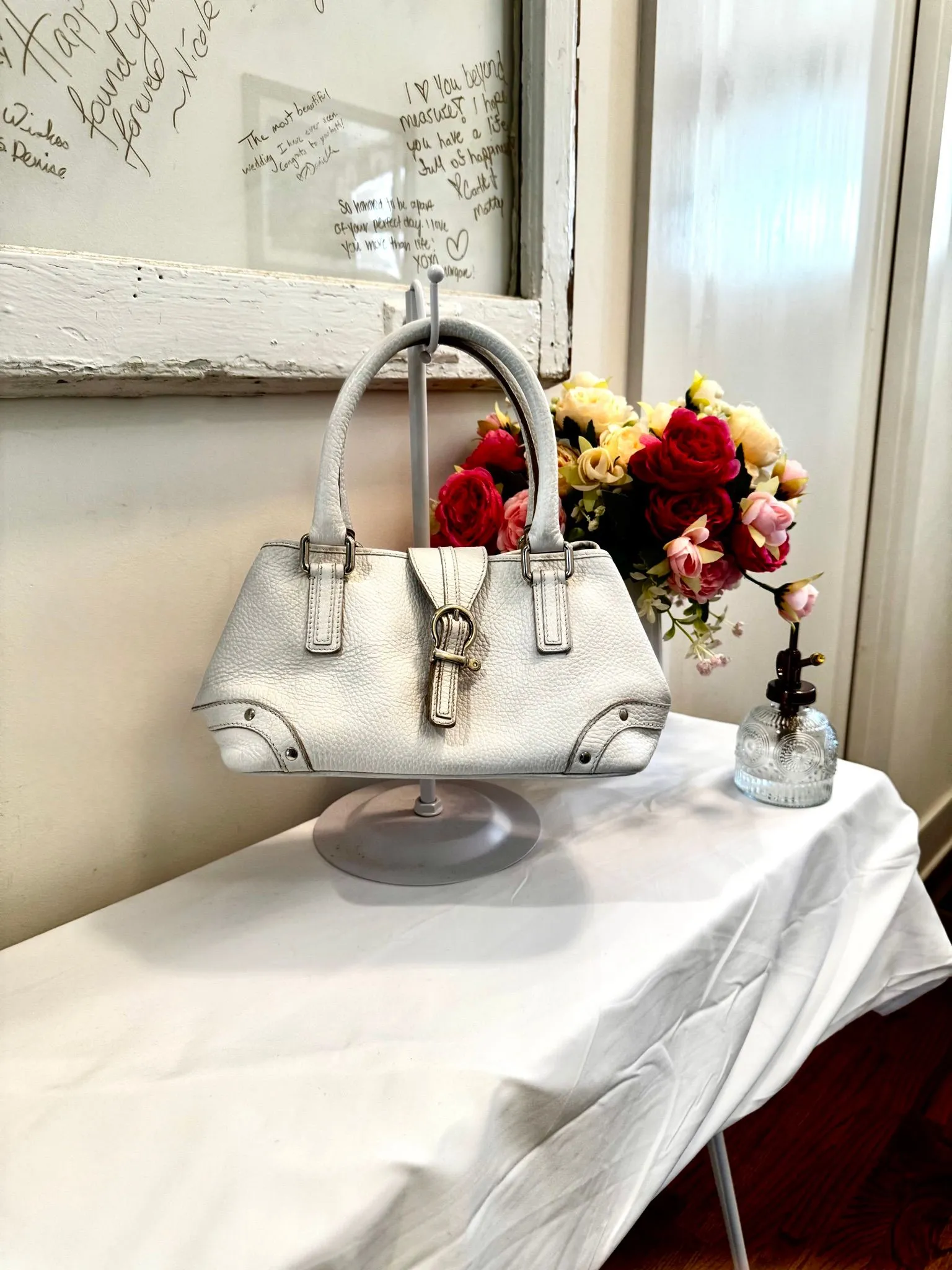 Authenticated White Calfskin Burberry Top Handle — pre-owned luxury designer bag | LaceLuxx