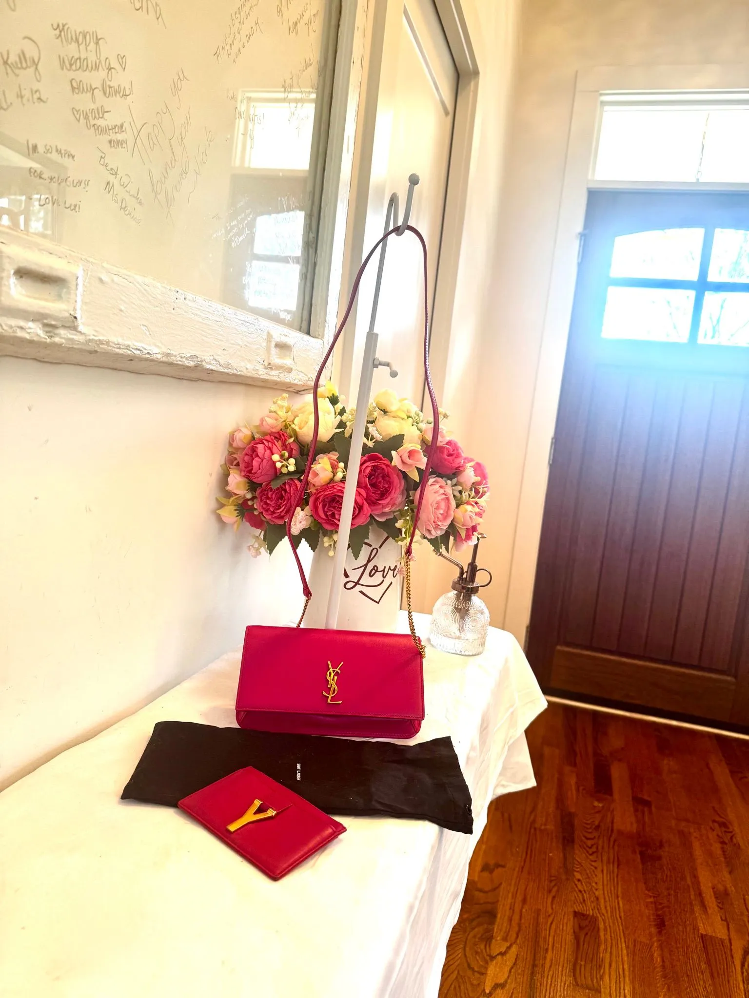 Authenticated Pink YSL Crossbody and cardholder — pre-owned luxury designer bag | LaceLuxx