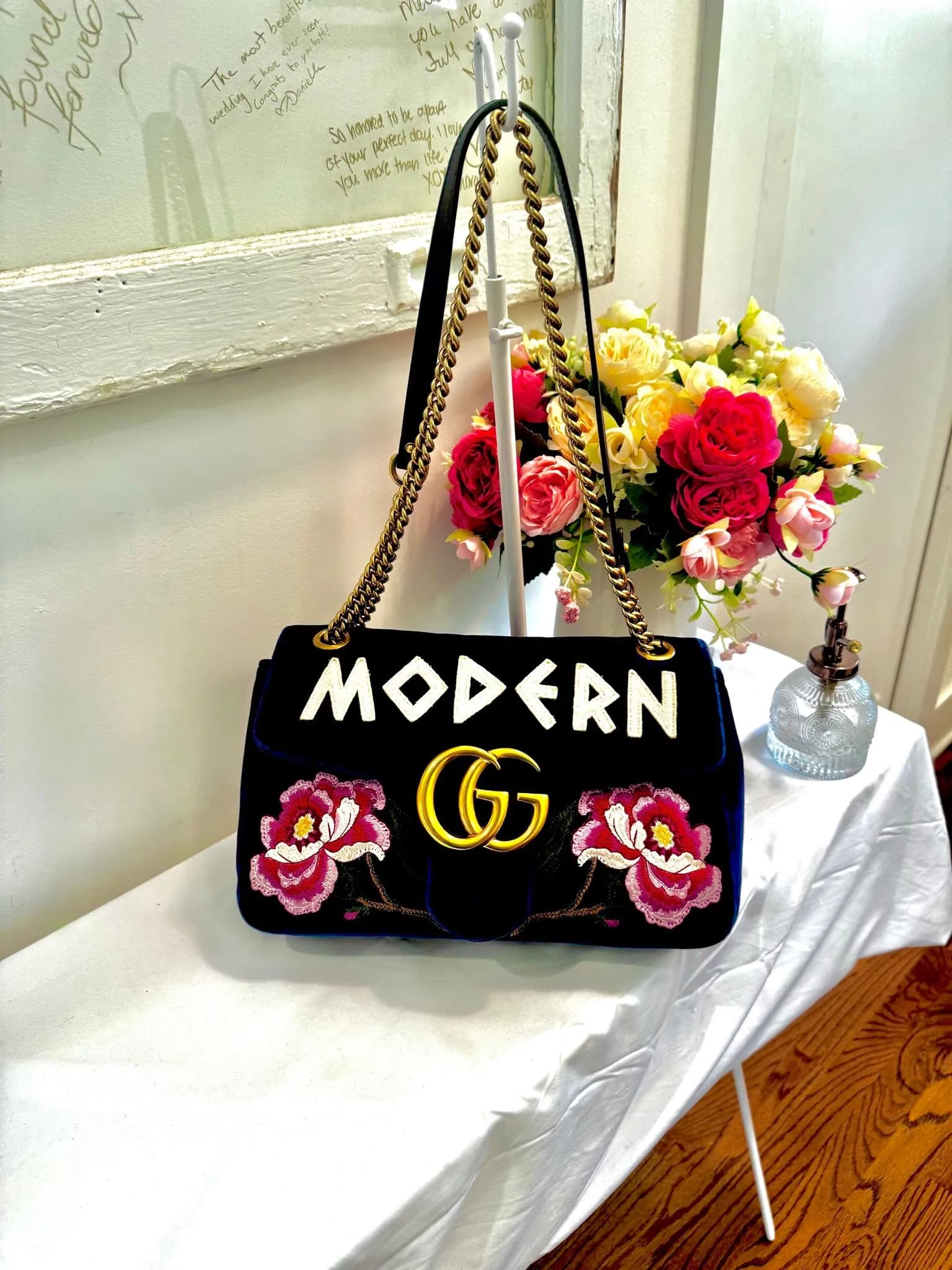 Authenticated Blue Velvet Modern Gucci Bag — pre-owned luxury designer bag | LaceLuxx