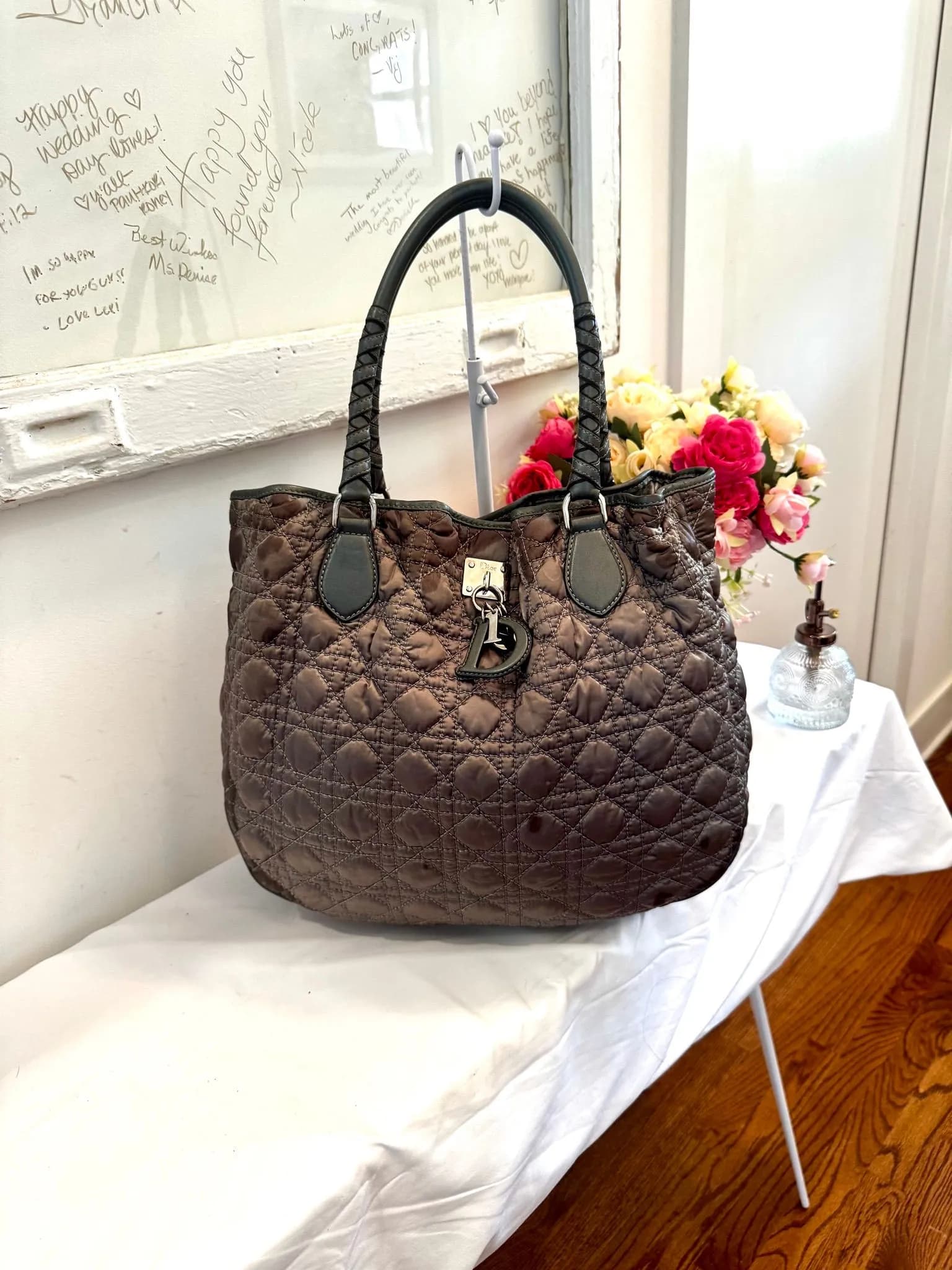 Authenticated Silver Green Christian Dior Trotter Shoulder Bag — pre-owned luxury designer bag | LaceLuxx
