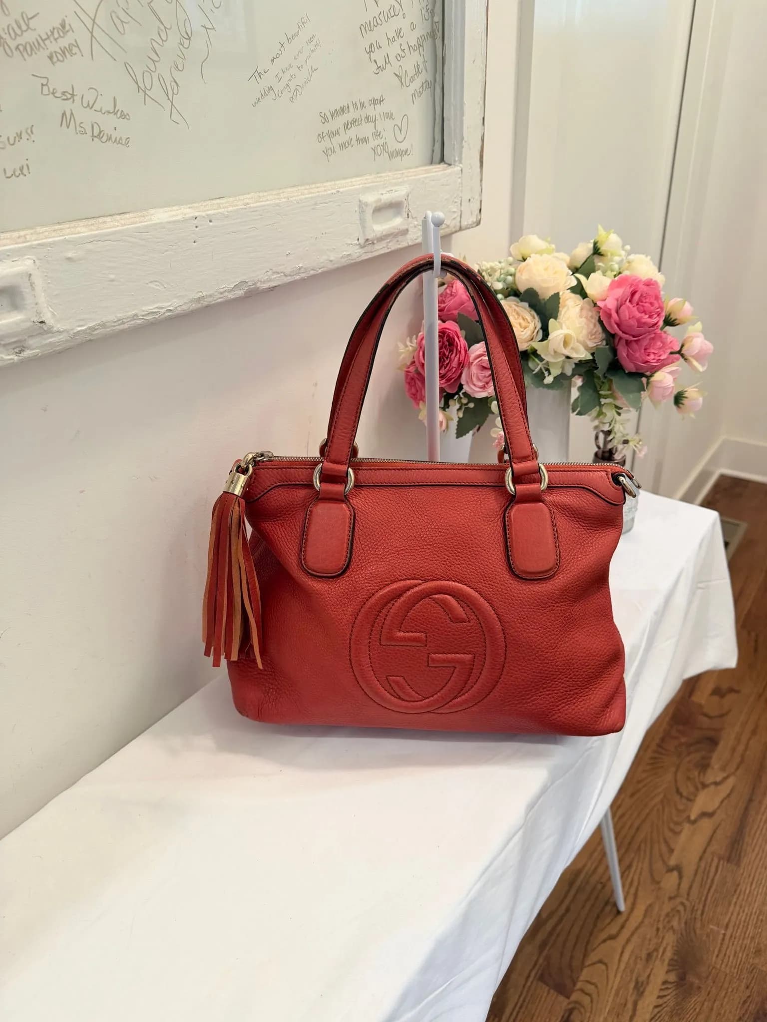 Authenticated Orange Gucci Soho Top Handle — pre-owned luxury designer bag | LaceLuxx