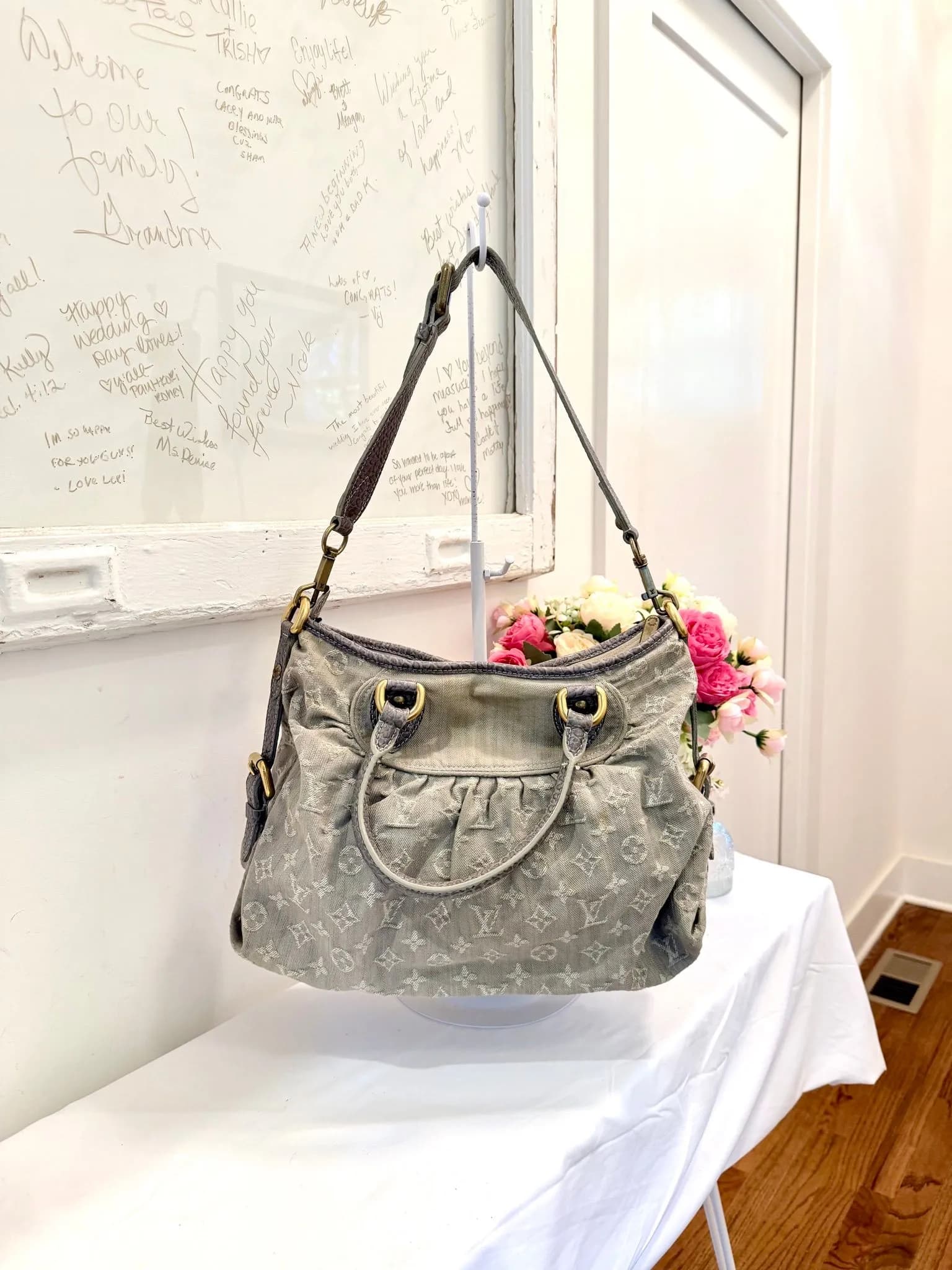 Authenticated Grey Denim Louis Vuitton Neo Cabby MM — pre-owned luxury designer bag | LaceLuxx