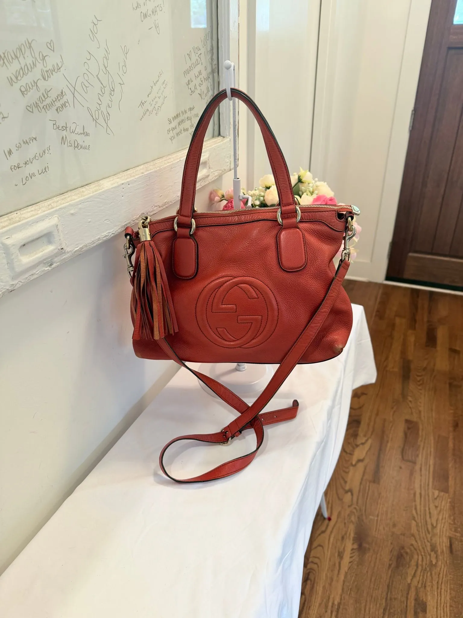 Authenticated Red Gucci Soho 2Way — pre-owned luxury designer bag | LaceLuxx