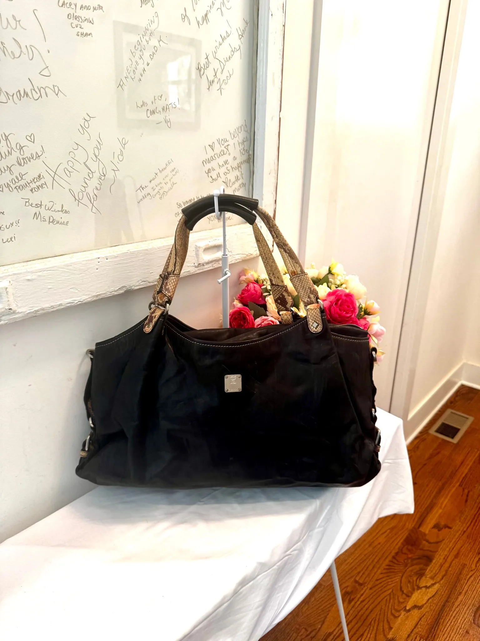 Authenticated Black and Snakeskin XL MCM Shoulder Bag — pre-owned luxury designer bag | LaceLuxx