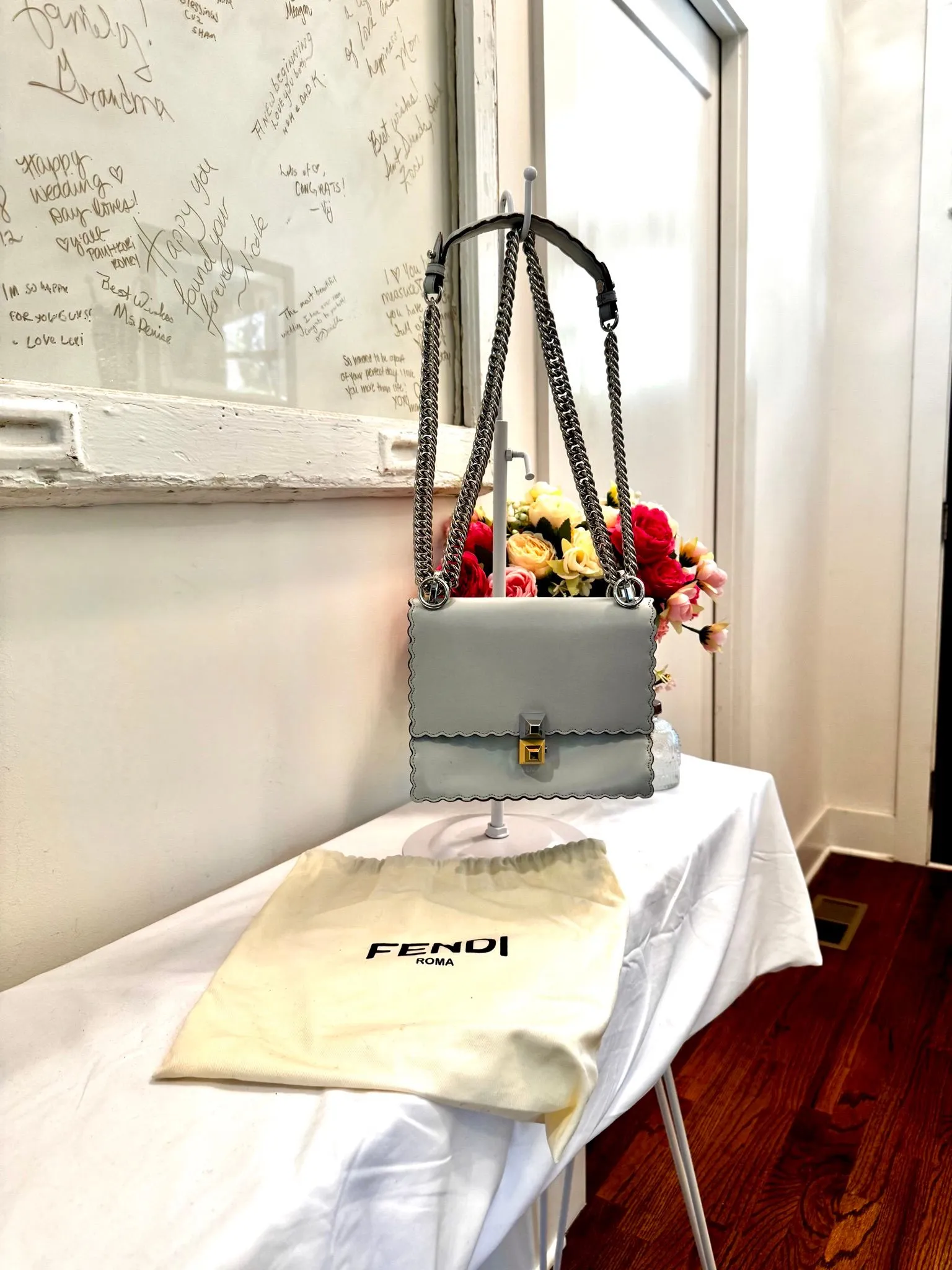 Authenticated Grey Fendi Khan Crossbody — pre-owned luxury designer bag | LaceLuxx