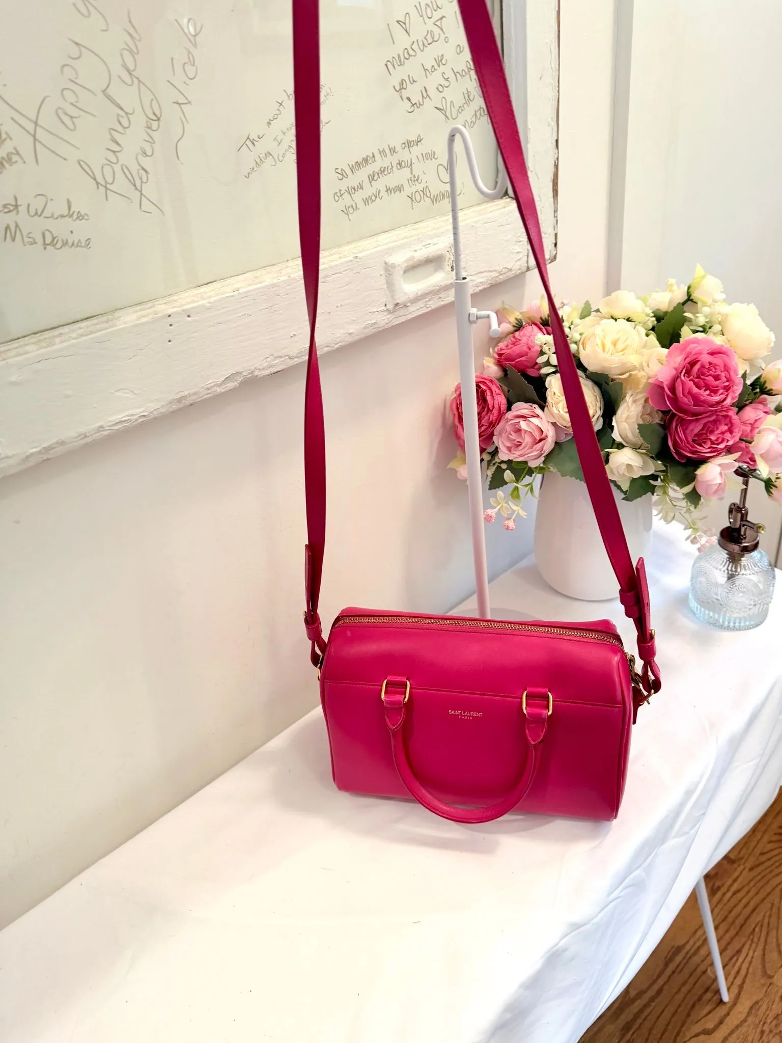 Authenticated Hot Pink YSL Saint Laurent Mini Duffle Bag Crossbody (Cost Avg with 2391) — pre-owned luxury designer bag | LaceLuxx