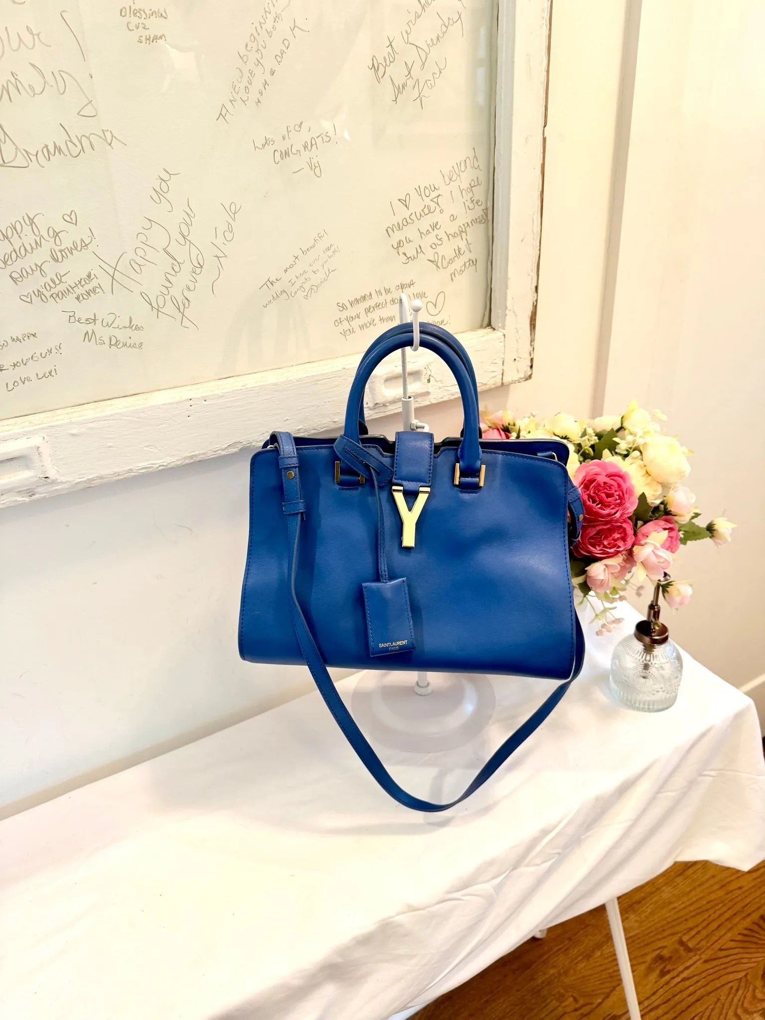Authenticated Blue YSL Saint Laurent Small Cabas Bag — pre-owned luxury designer bag | LaceLuxx