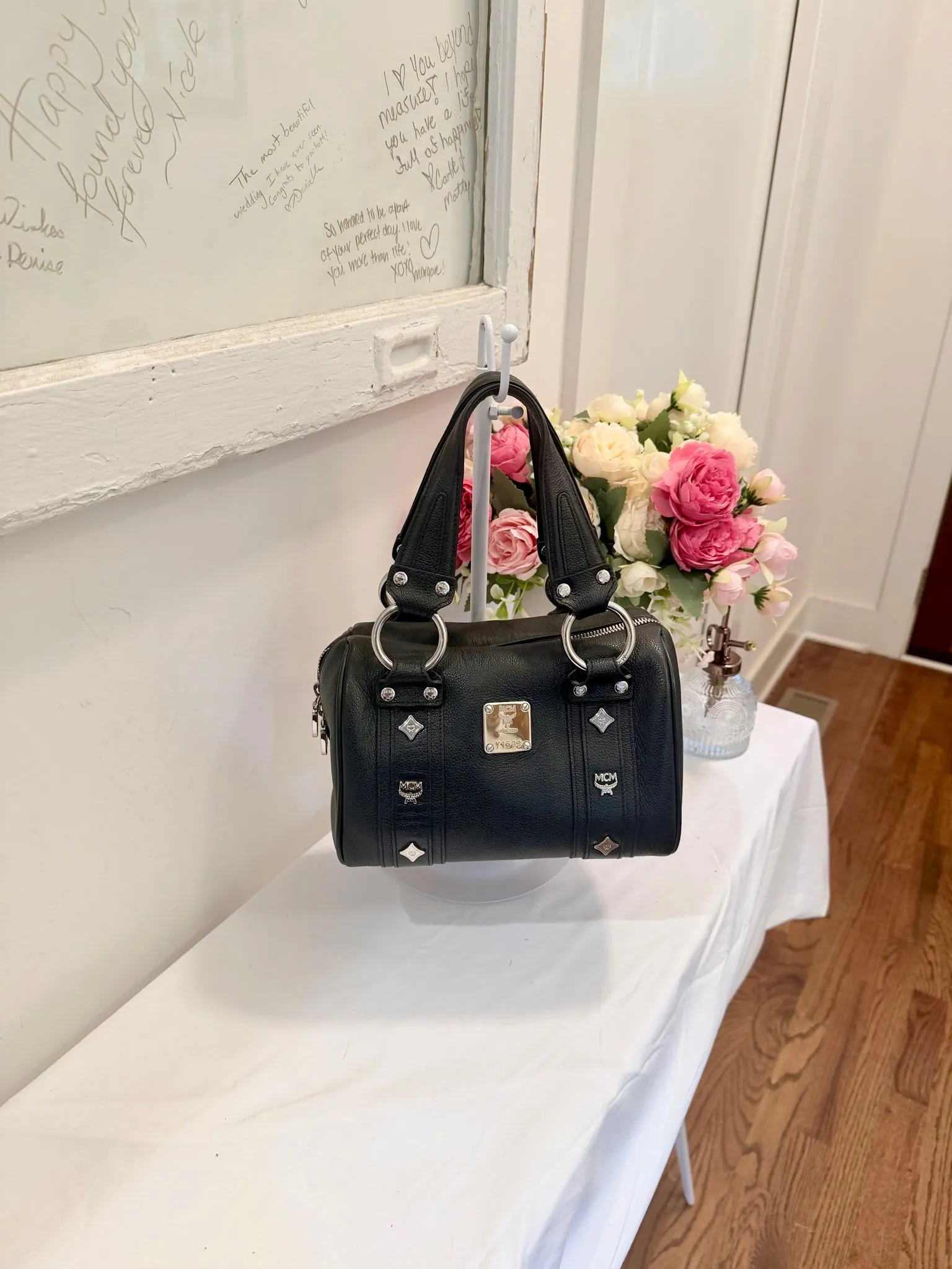 Authenticated Black MCM Boston 20 with Silver Hardware — pre-owned luxury designer bag | LaceLuxx