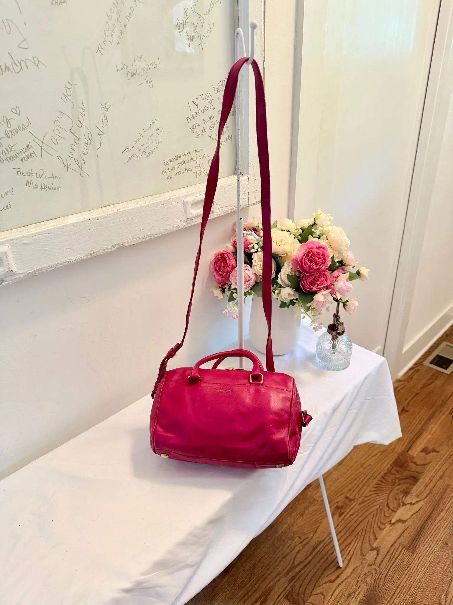 Authenticated Hot Pink YSL Saint Laurent Mini Duffle Bag Crossbody (Cost Avg with 2390) — pre-owned luxury designer bag | LaceLuxx