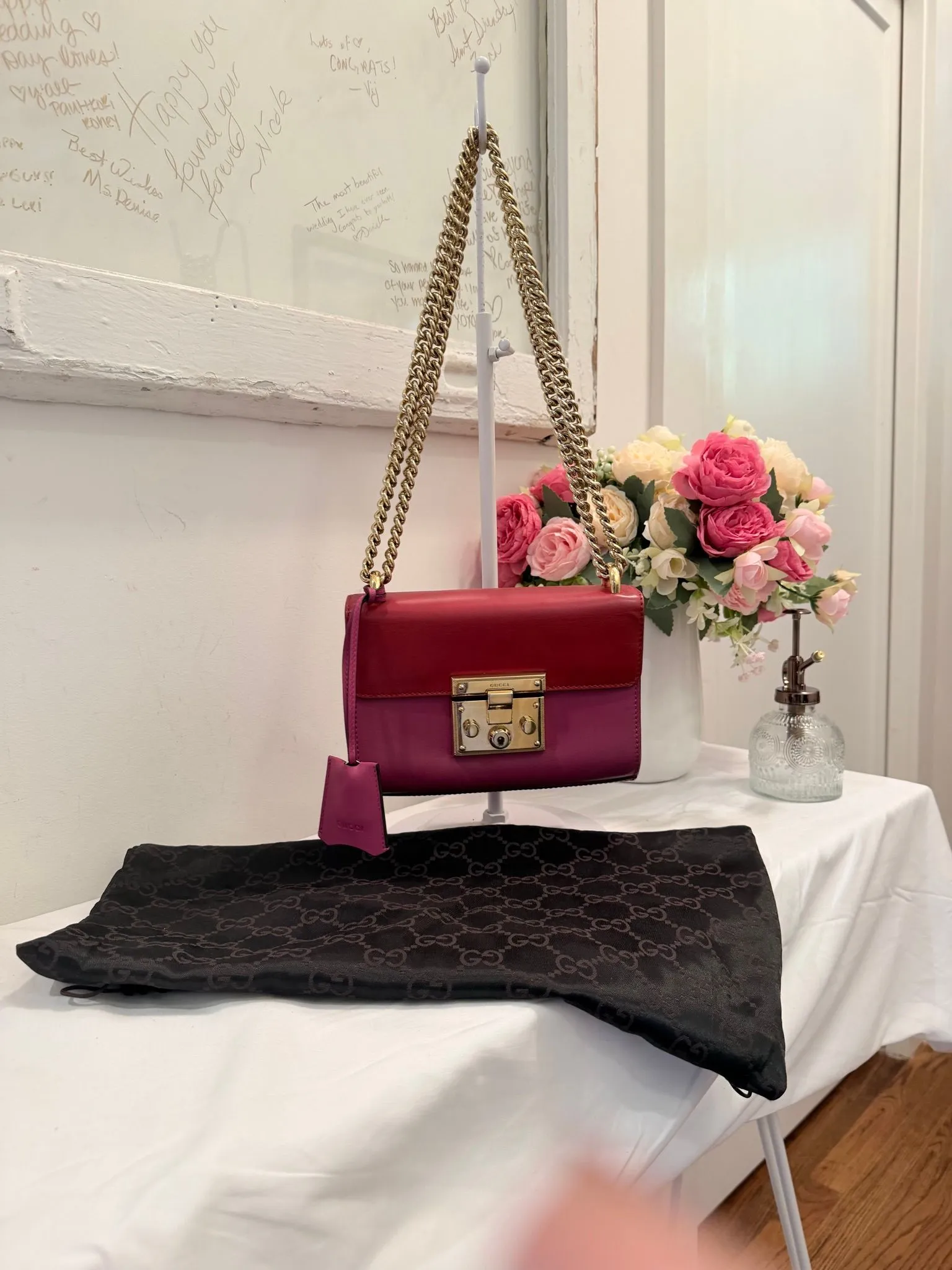 Authenticated Red and Pink Gucci Padlock — pre-owned luxury designer bag | LaceLuxx