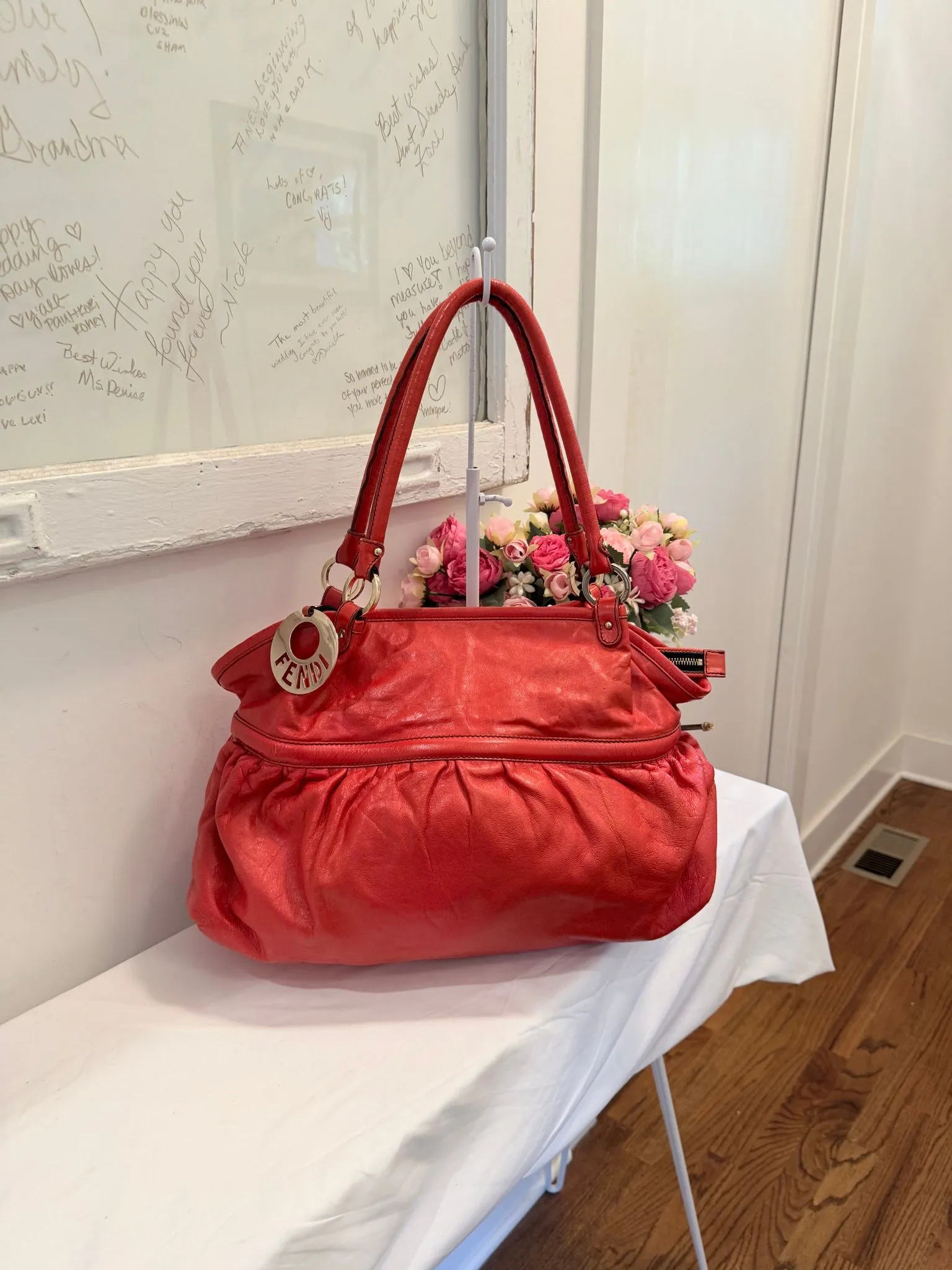 Authenticated Orange Fendi Chef Bag with Gold Hardware — pre-owned luxury designer bag | LaceLuxx
