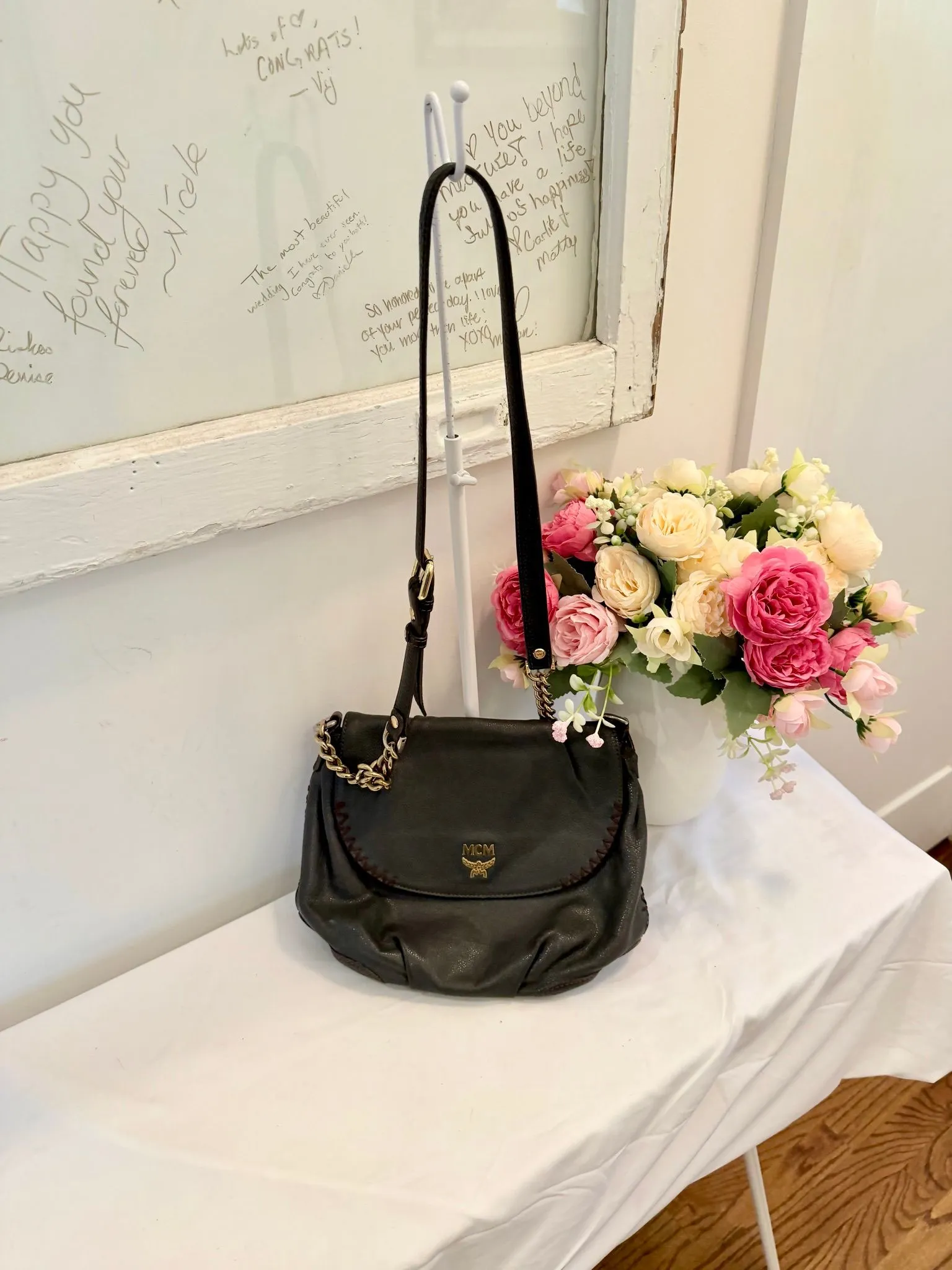 Authenticated MCM Pebbled Leather Whipstitch Black Crossbody — pre-owned luxury designer bag | LaceLuxx