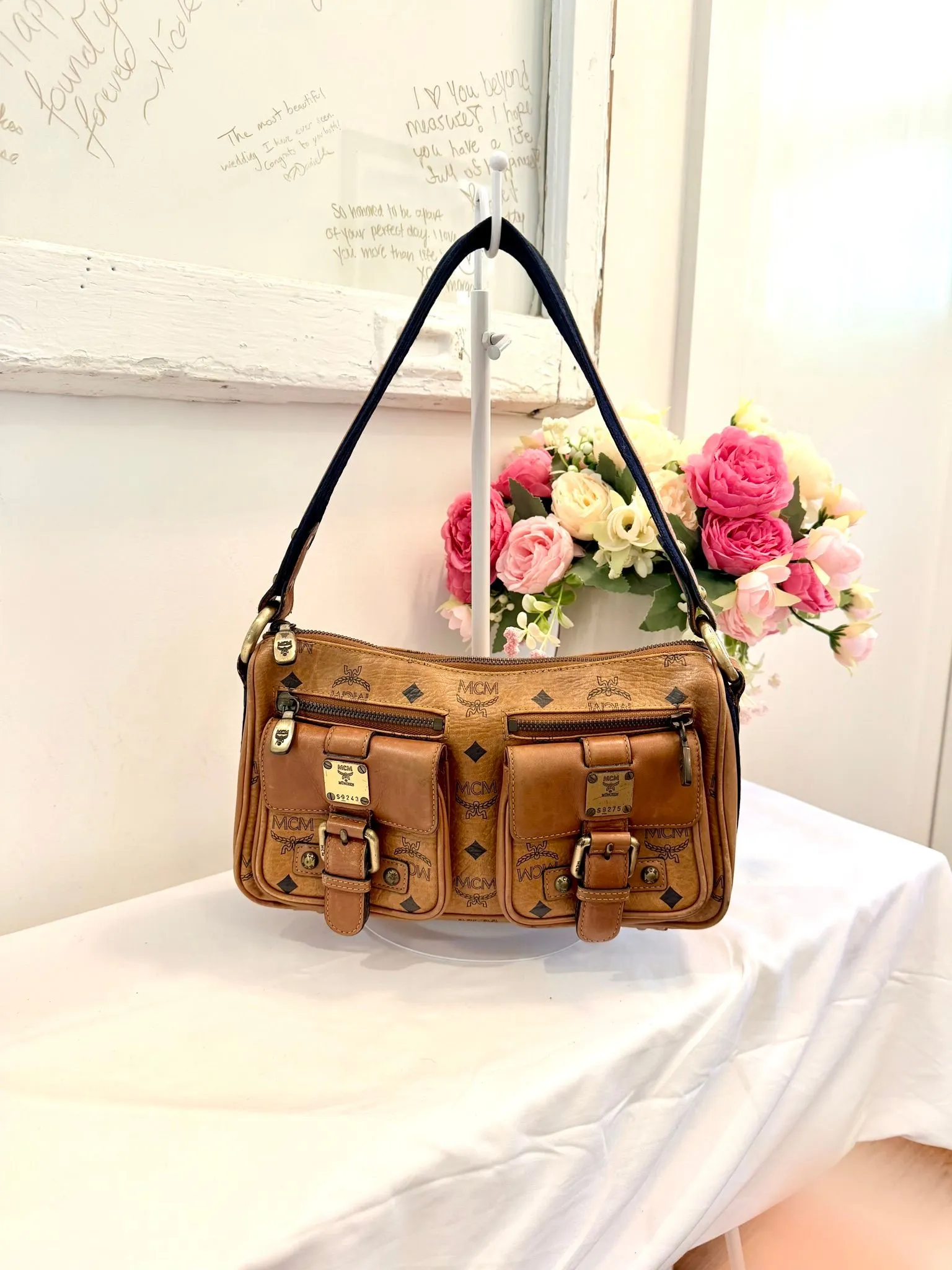 Authenticated Limited Edition Cognac Double Cargo Pocket MCM Shoulder Bag — pre-owned luxury designer bag | LaceLuxx