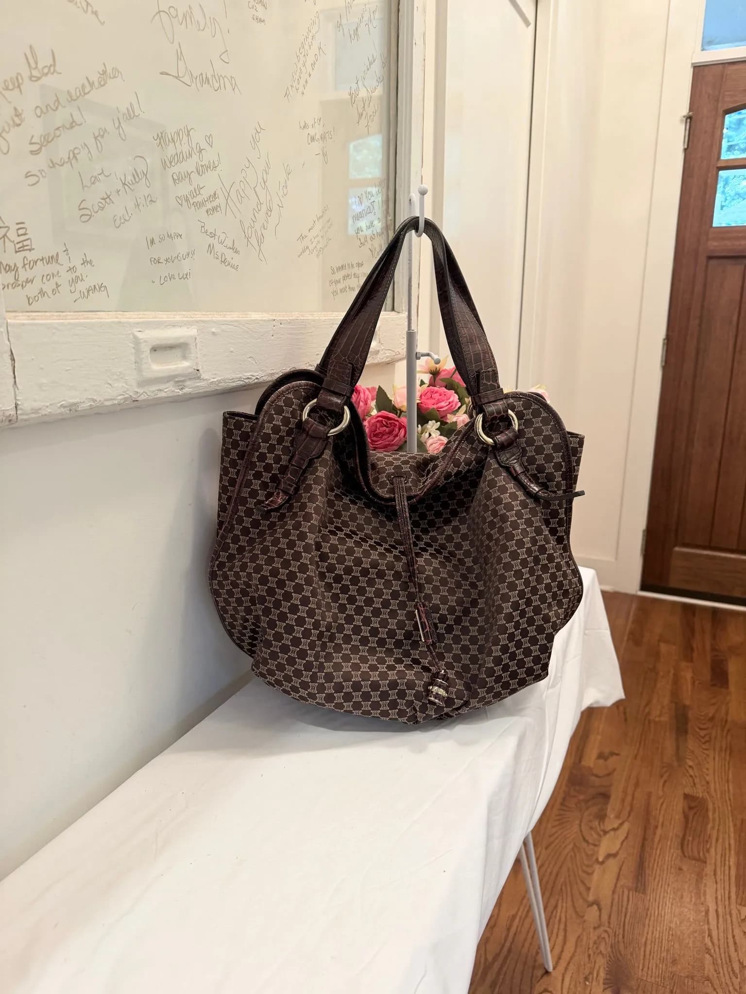 Authenticated Celine Triomphe Bittersweet Printed Canvas Hobo — pre-owned luxury designer bag | LaceLuxx