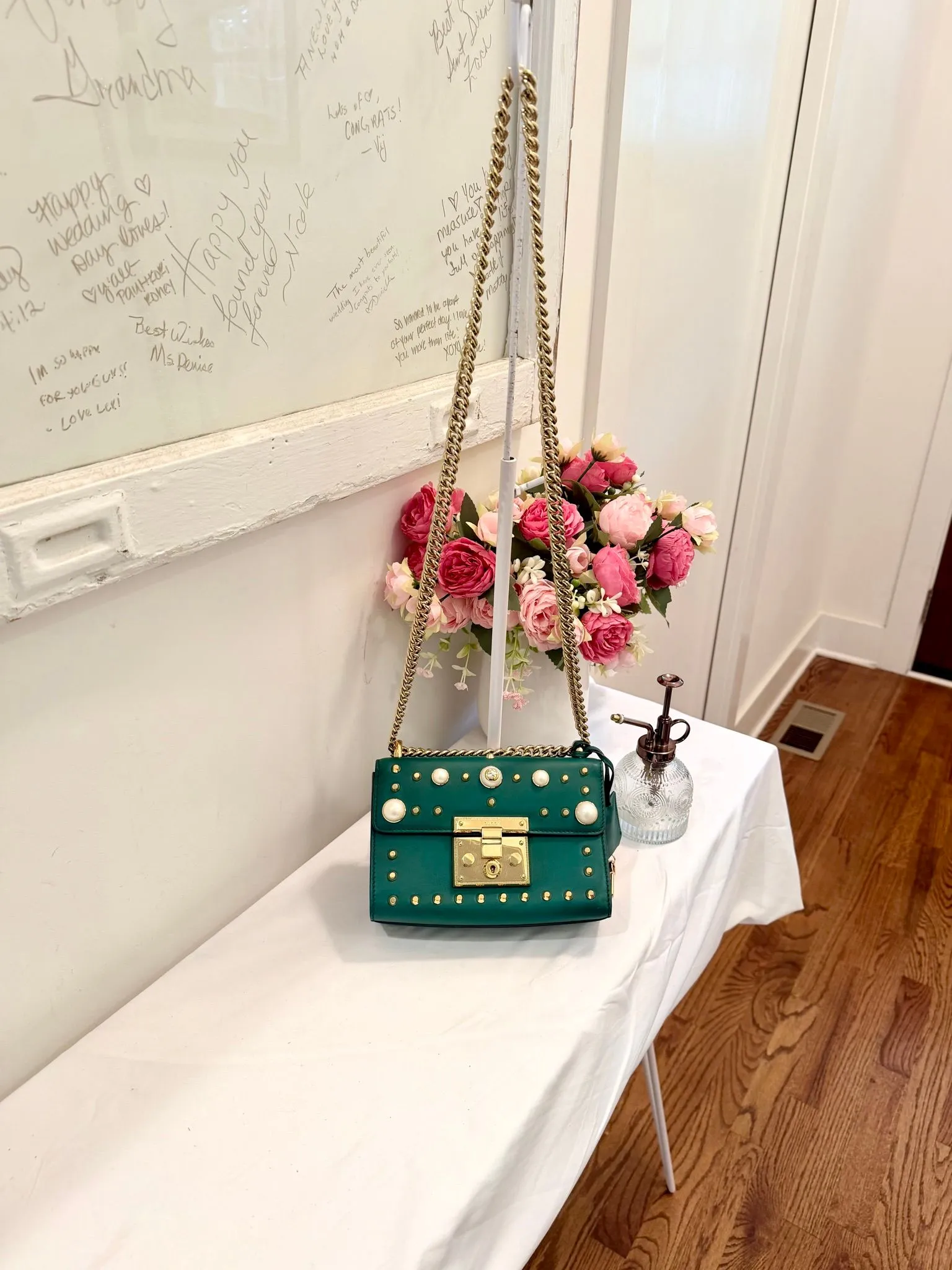 Authenticated Green Gucci Pearl Padlock Crossbody — pre-owned luxury designer bag | LaceLuxx