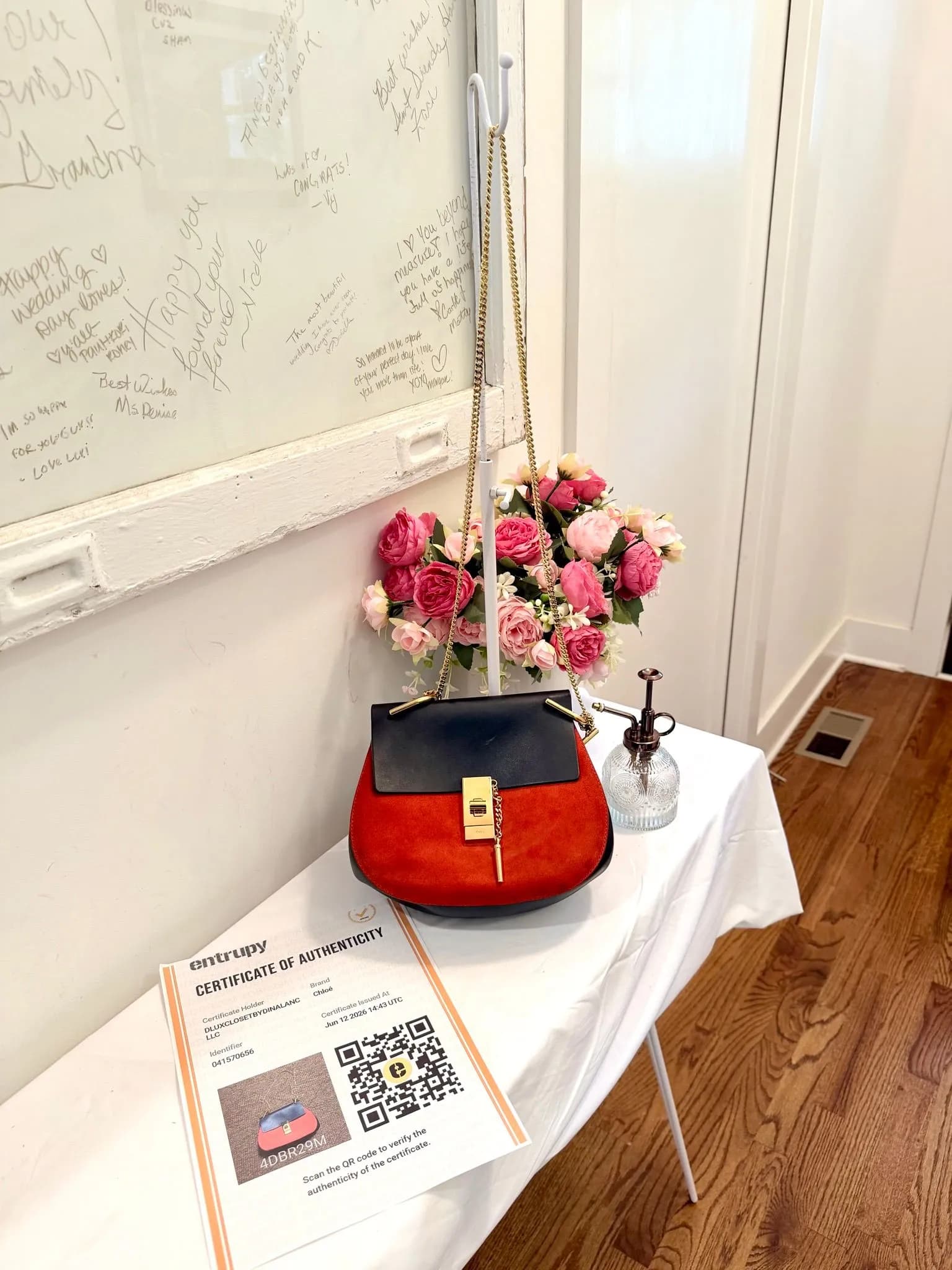 Authenticated Red and Black Two Texture Chloe Drew — pre-owned luxury designer Chloé bag | LaceLuxx