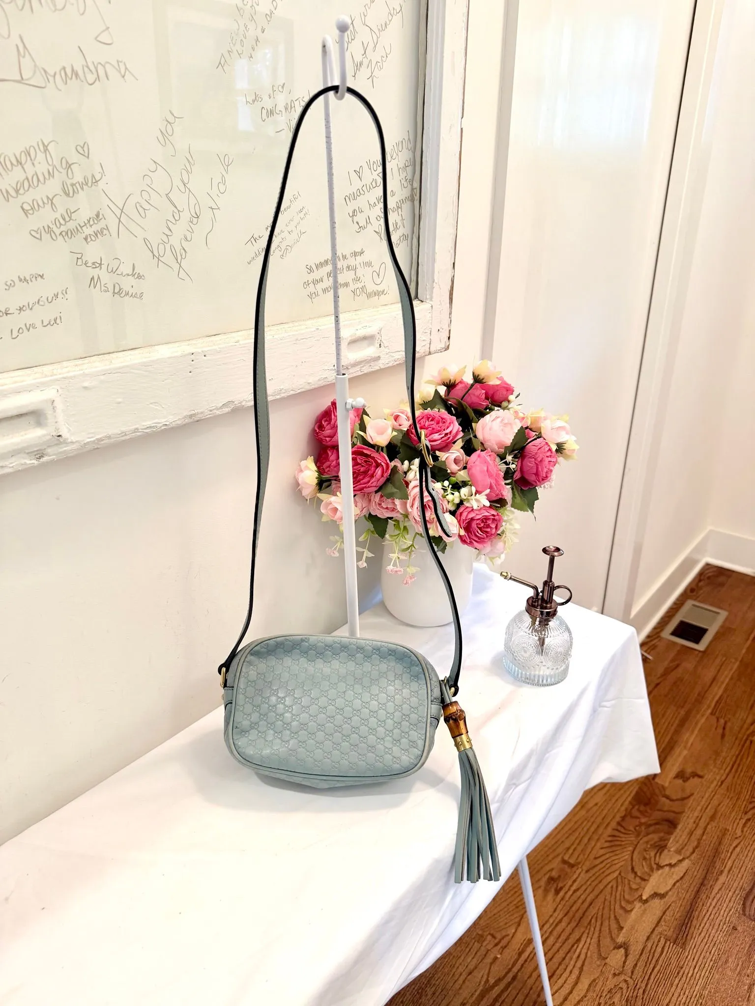 Authenticated Light Blue Gucci Microguccissima Sunshine Disco Bamboo Crossbody — pre-owned luxury designer bag | LaceLuxx
