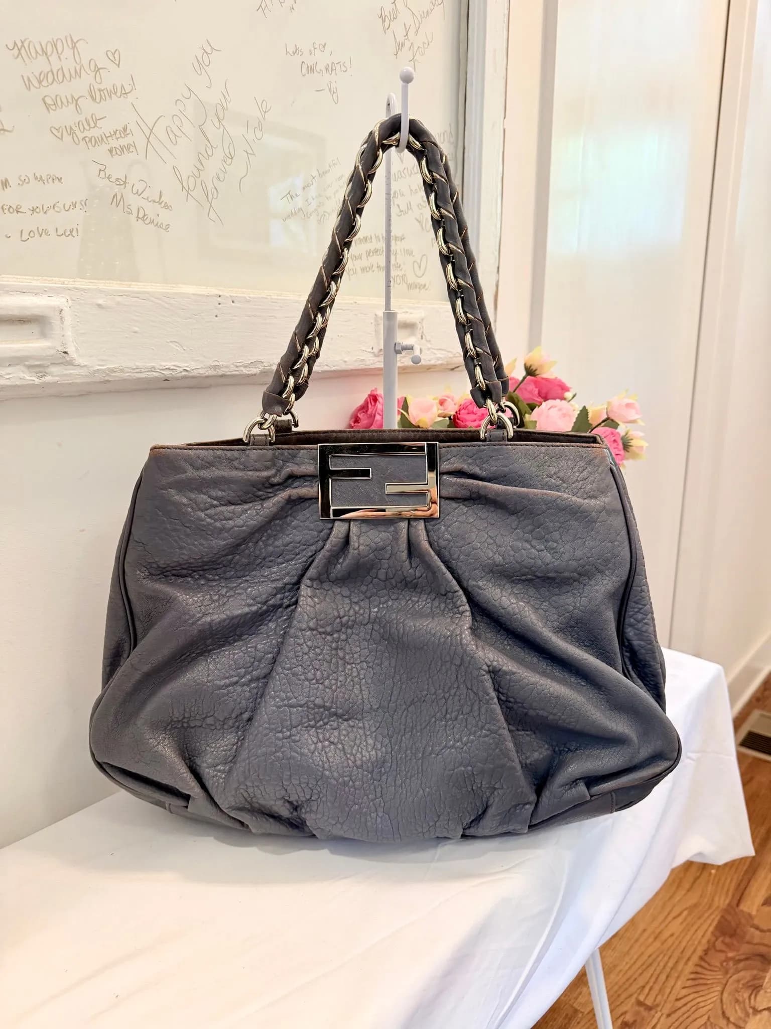 Authenticated Grey Fendi Mia Shoulder Bag — pre-owned luxury designer bag | LaceLuxx