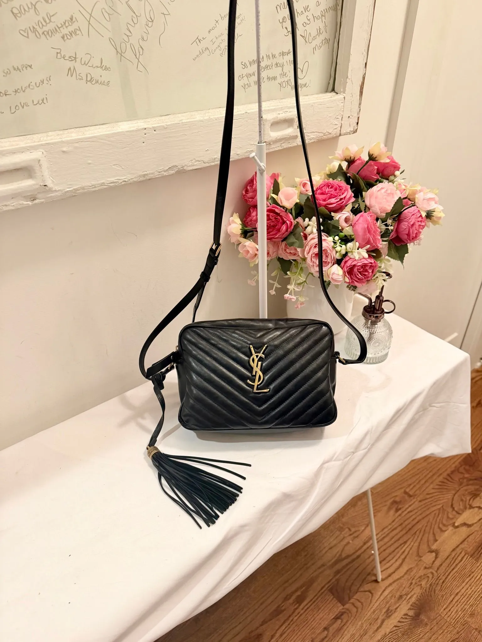Authenticated Black YSL Saint Laurent Lou Camera Bag Crossbody with Tassel — pre-owned luxury designer bag | LaceLuxx