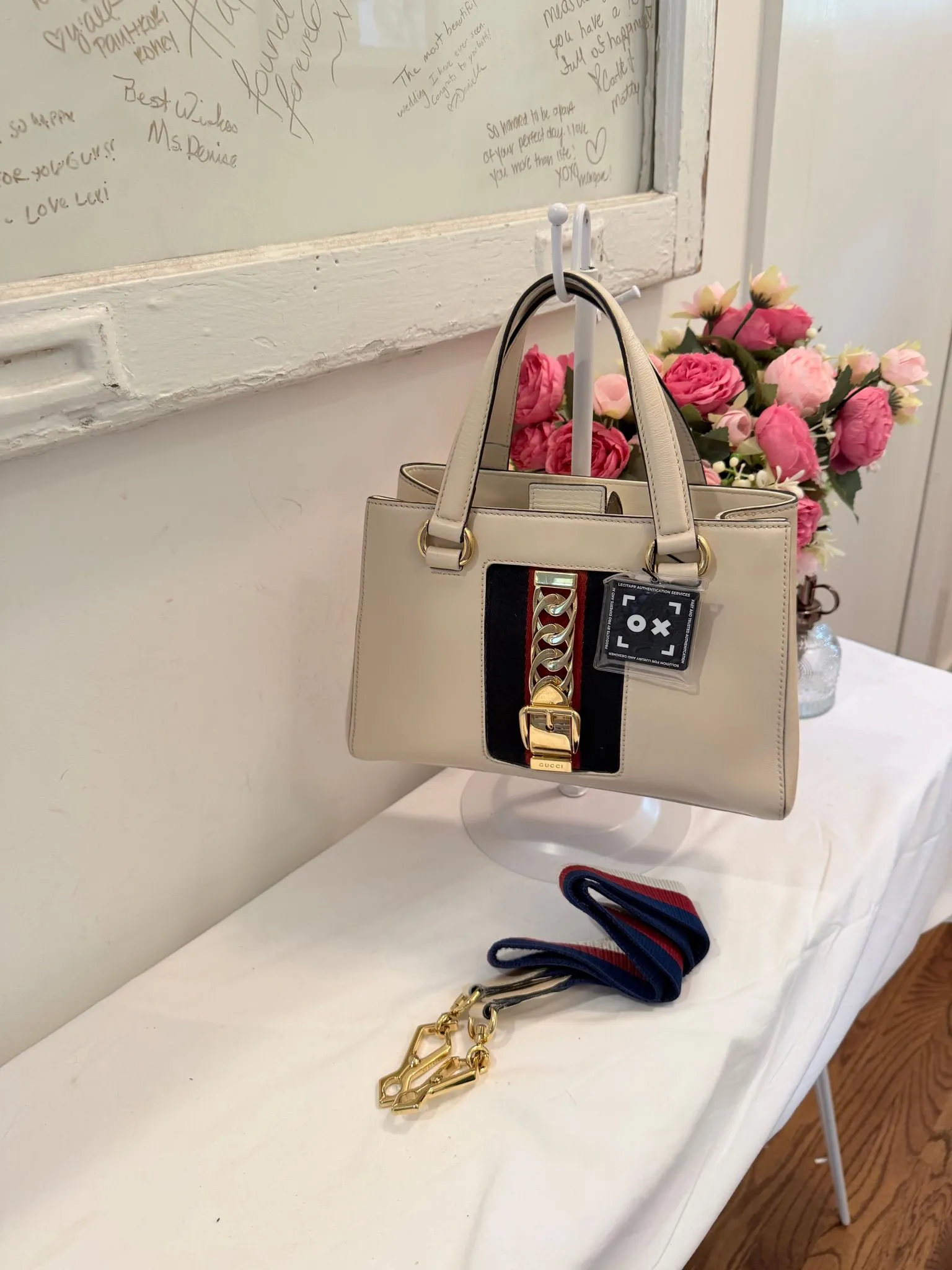 Authenticated Gucci White Sylvie Top Handle — pre-owned luxury designer bag | LaceLuxx