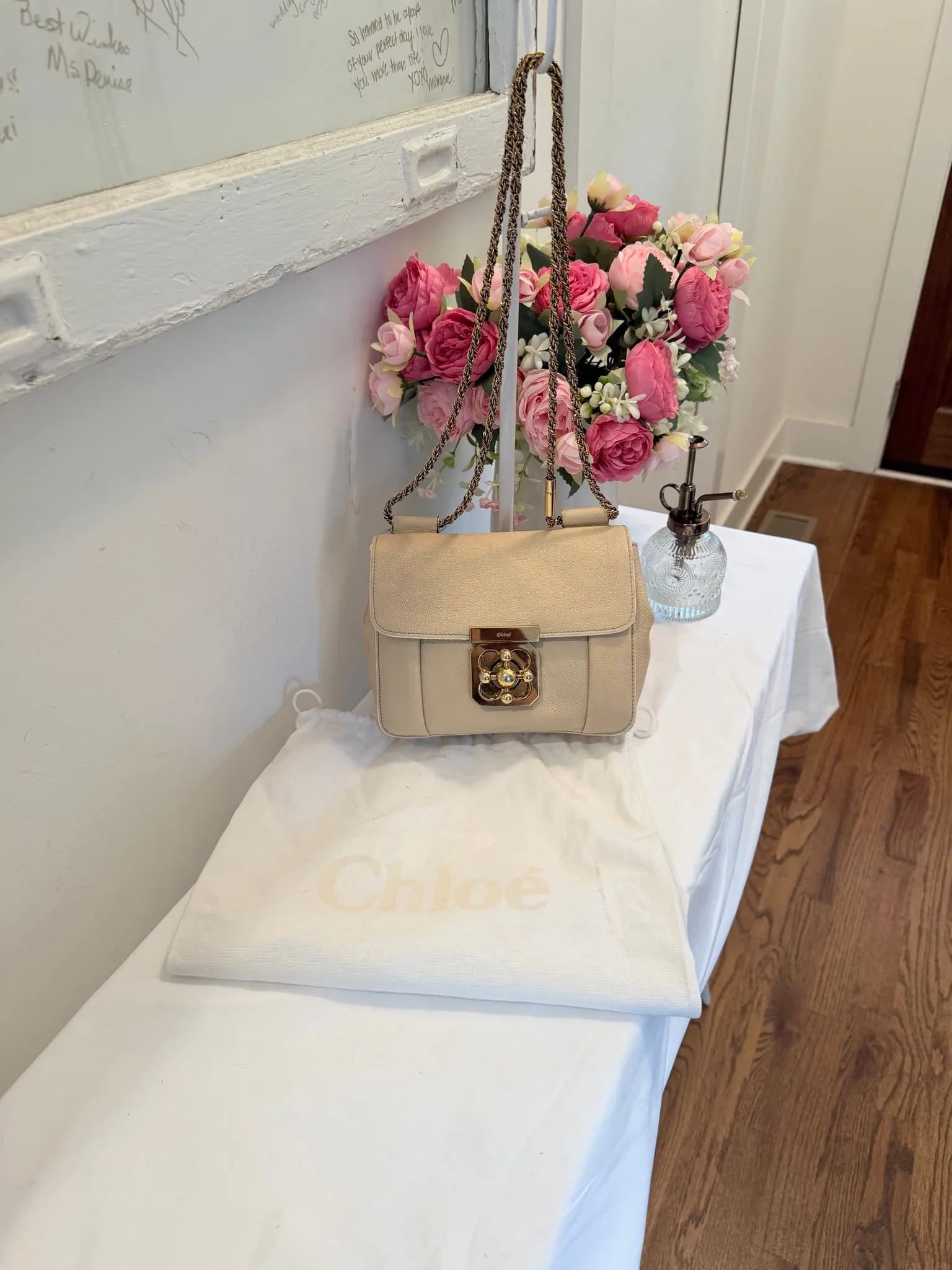 Authenticated Light Pink Chloe Elise Crossbody (Goatskin) — pre-owned luxury designer Chloé bag | LaceLuxx