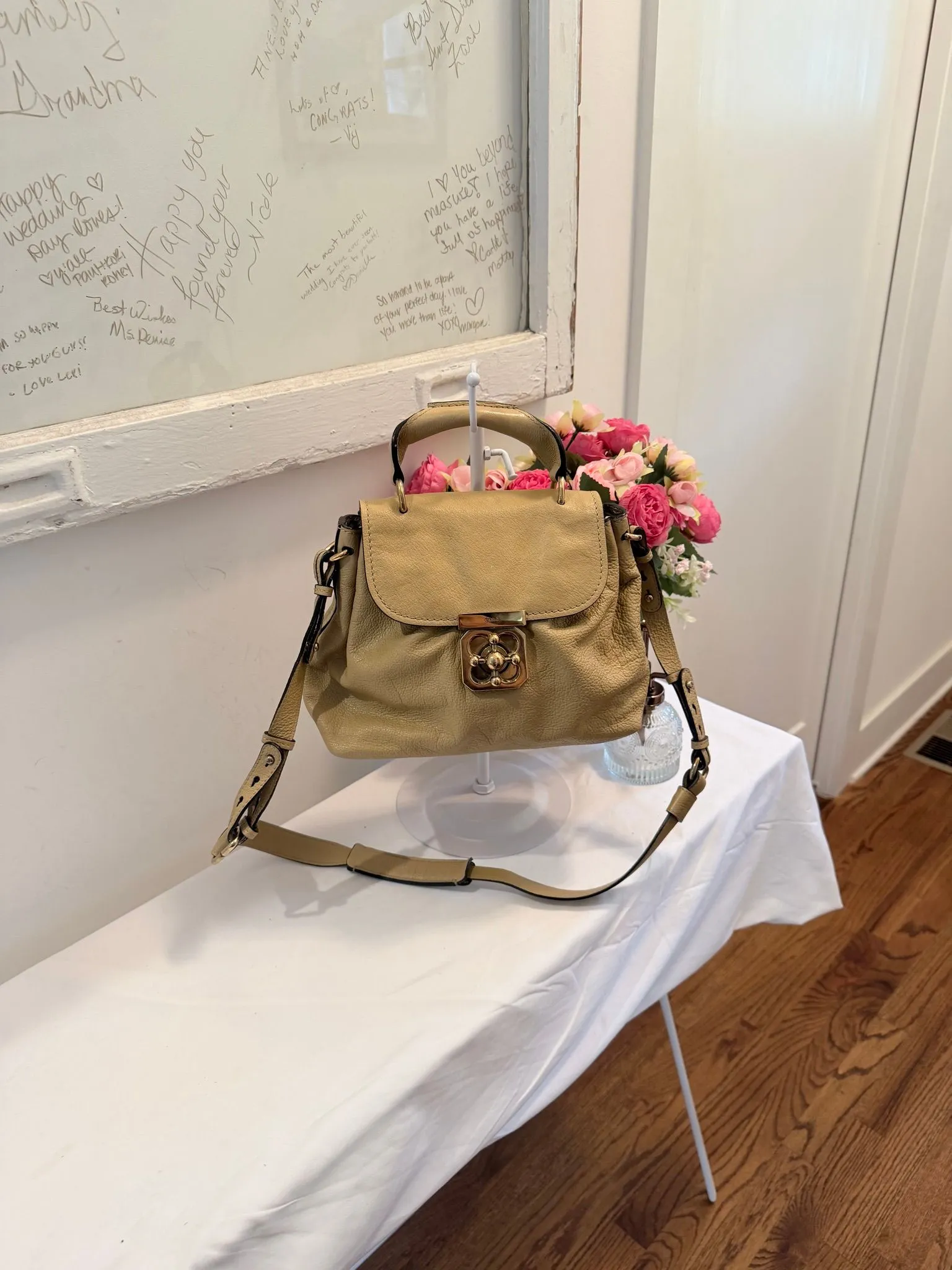 Authenticated Chloe Elise Beige Leather Shoulder Bag — pre-owned luxury designer Chloé bag | LaceLuxx