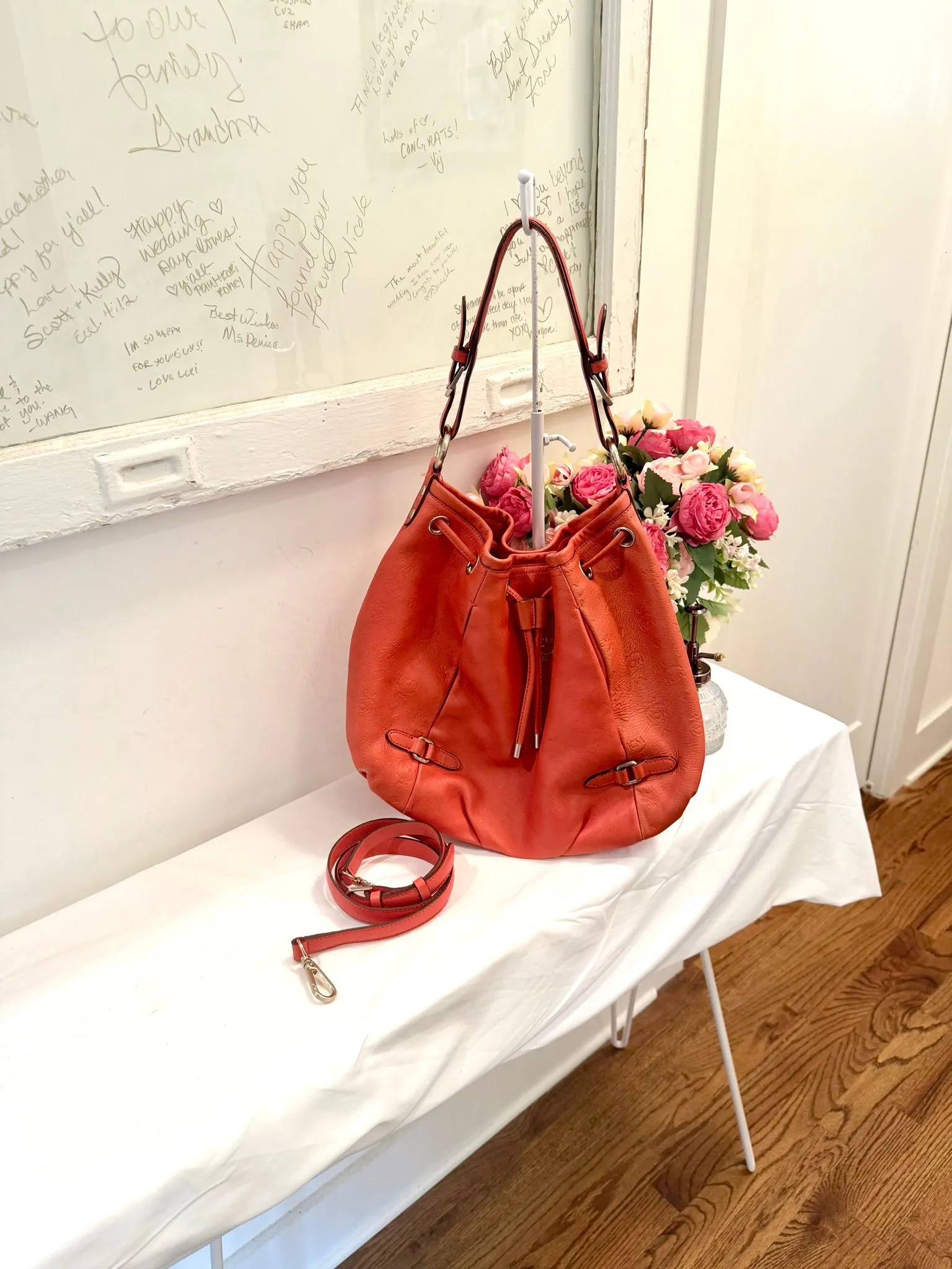 Authenticated Orange MCM Hobo Two Way Bag — pre-owned luxury designer bag | LaceLuxx