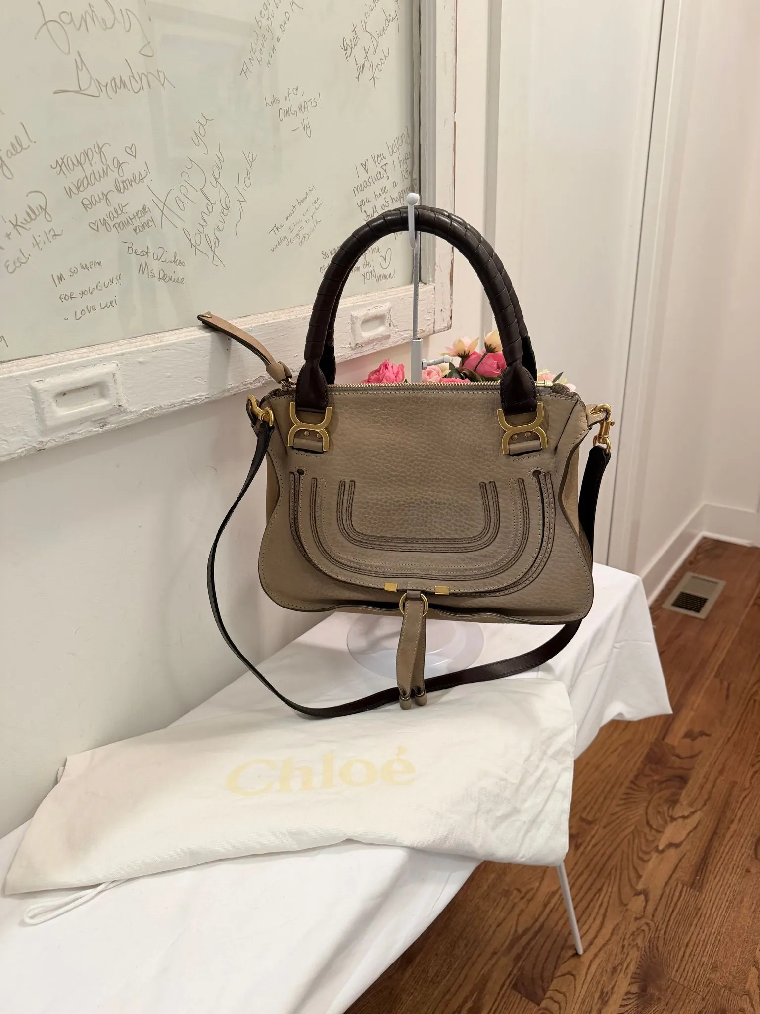 Authenticated Taupe Chloe Marcie 2Way Shoulder Bag — pre-owned luxury designer Chloé bag | LaceLuxx