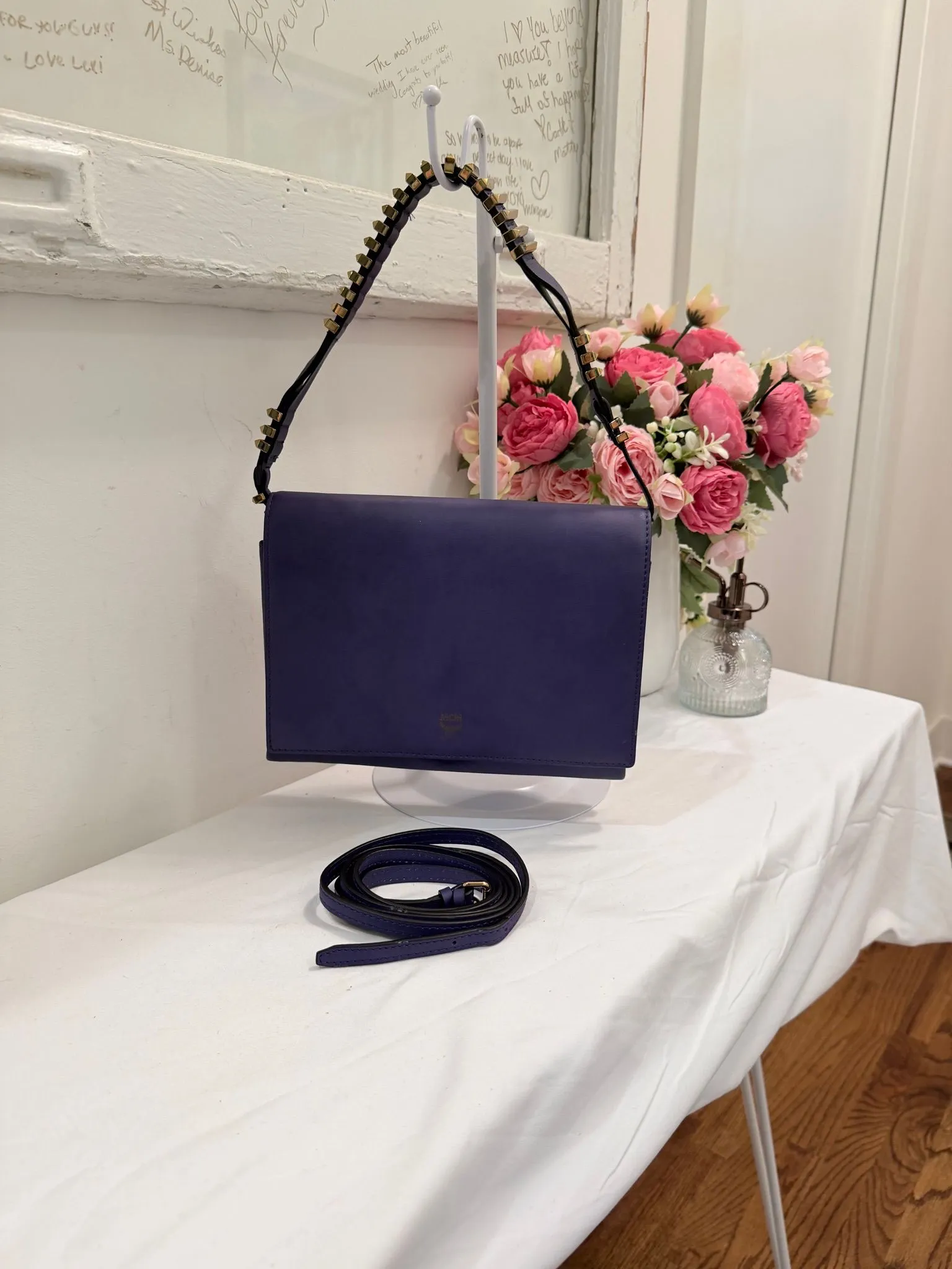Authenticated Limited Edition Purple MCM 2 Way Shoulder Bag / Crossbody with Gold Hardware — pre-owned luxury designer bag | LaceLuxx