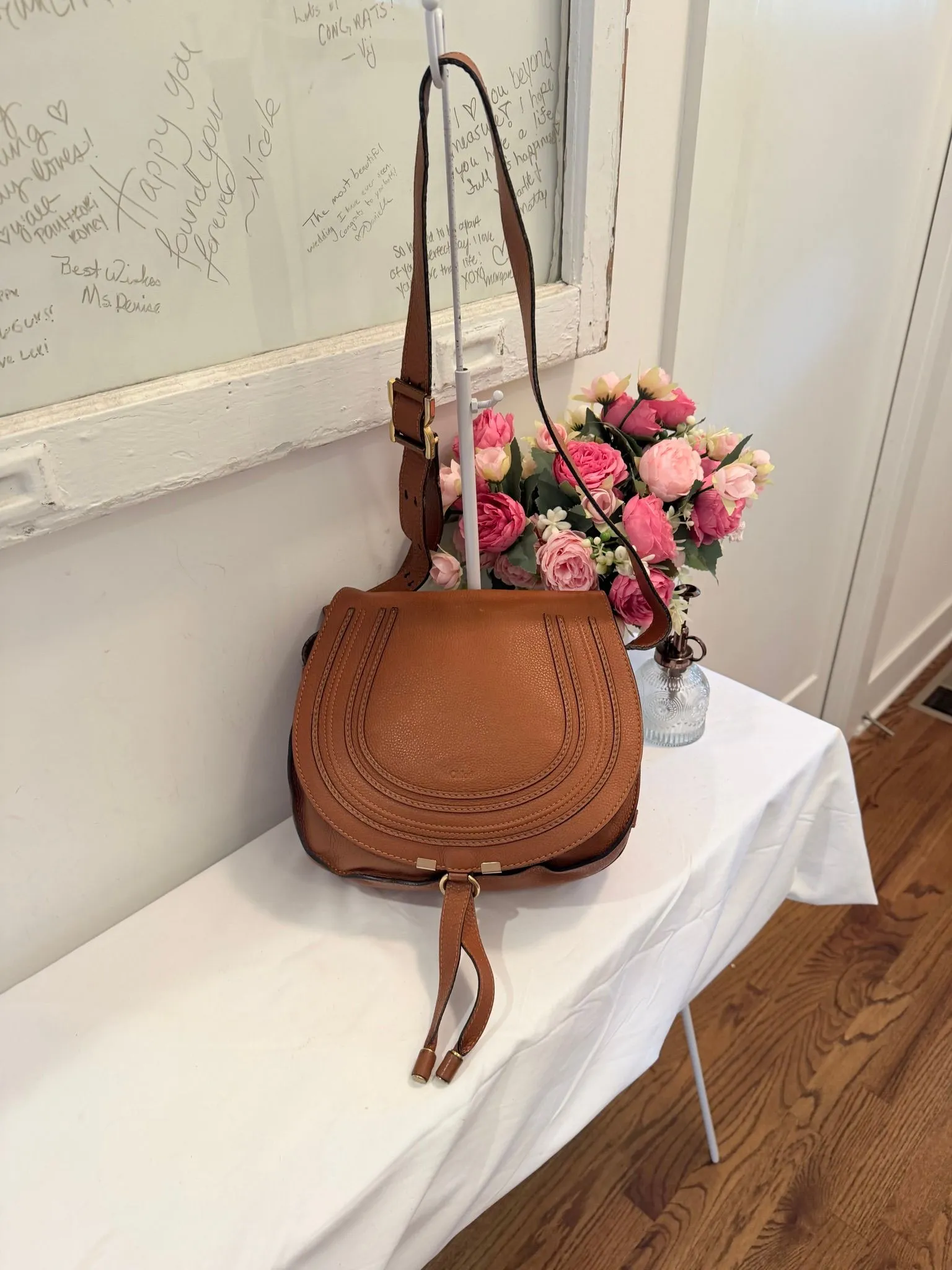 Authenticated Medium Cognac Chloe Marcie Crossbody — pre-owned luxury designer Chloé bag | LaceLuxx